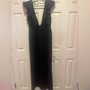 Nasty Gal Evening Maxi Dress High Slit Ruffles Size 8 Black NWT